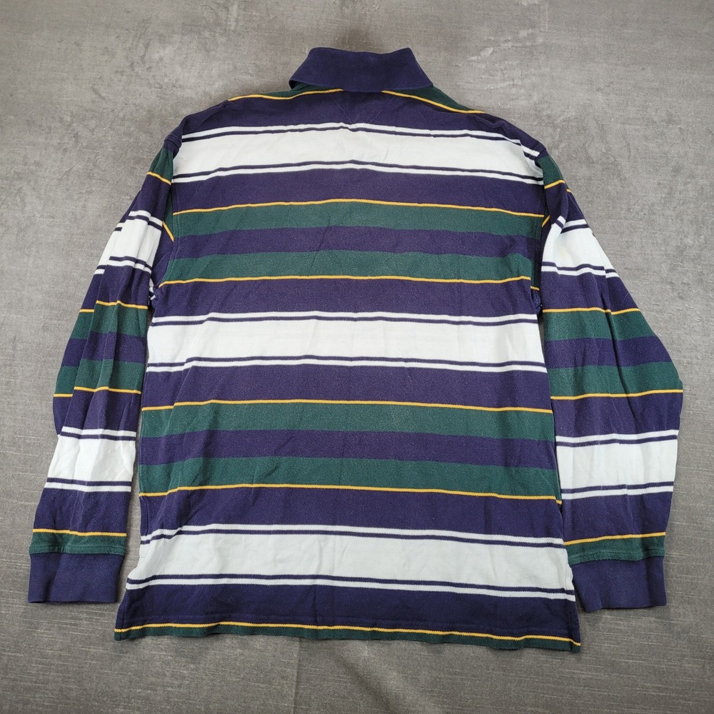 Tommy Hilfiger Y2K Mens XL Long Sleeve Striped Polo Shirt Blue Green White Rugby - Picture 4 of 6